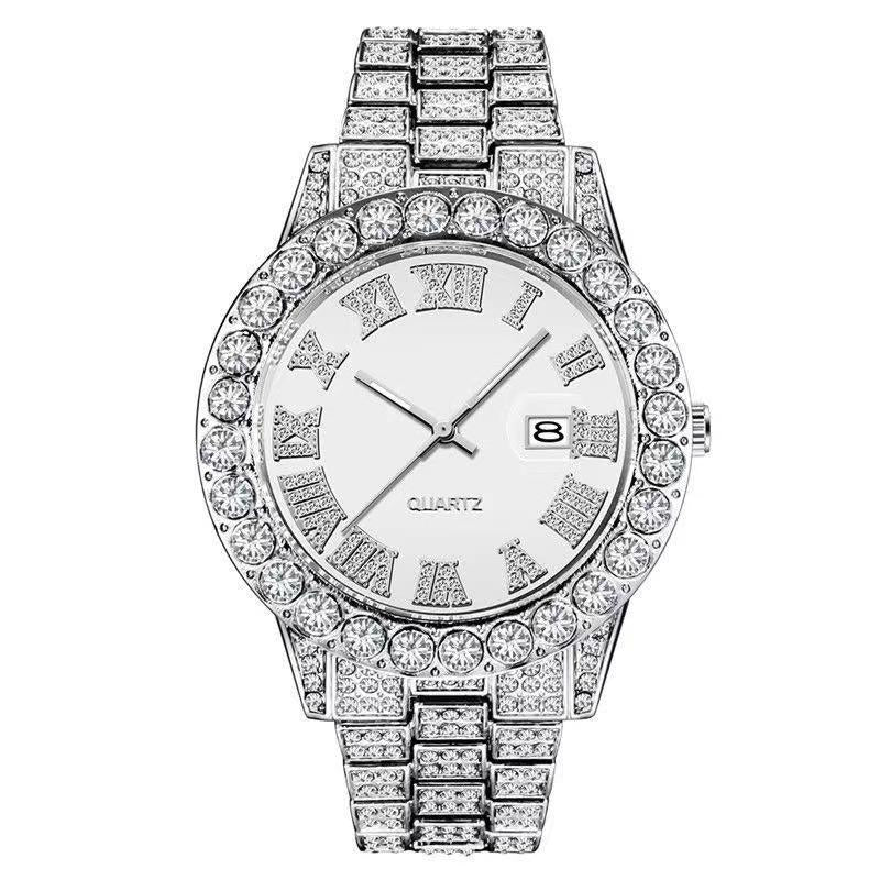 Hip hop full diamond men's watch personality large dial calendar fashion watch