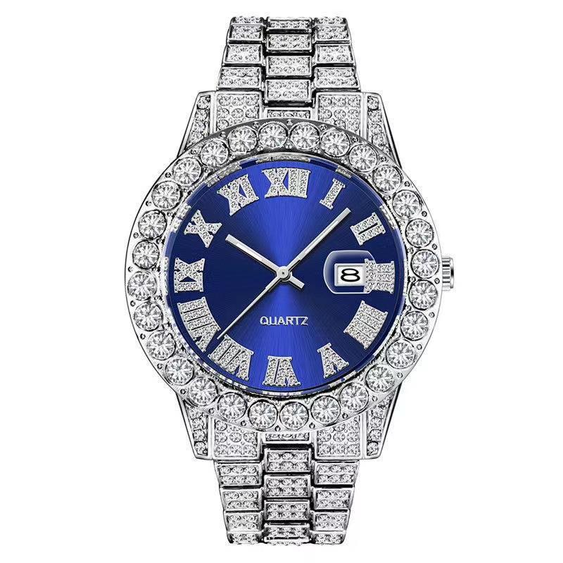 Hip hop full diamond men's watch personality large dial calendar fashion watch