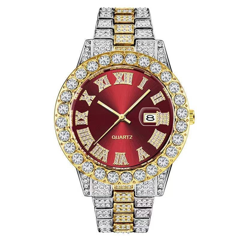Hip hop full diamond men's watch personality large dial calendar fashion watch