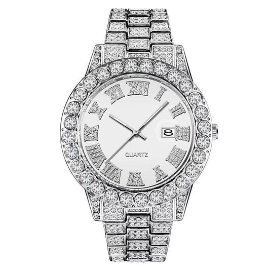 Hip hop full diamond men's watch personality large dial calendar fashion watch